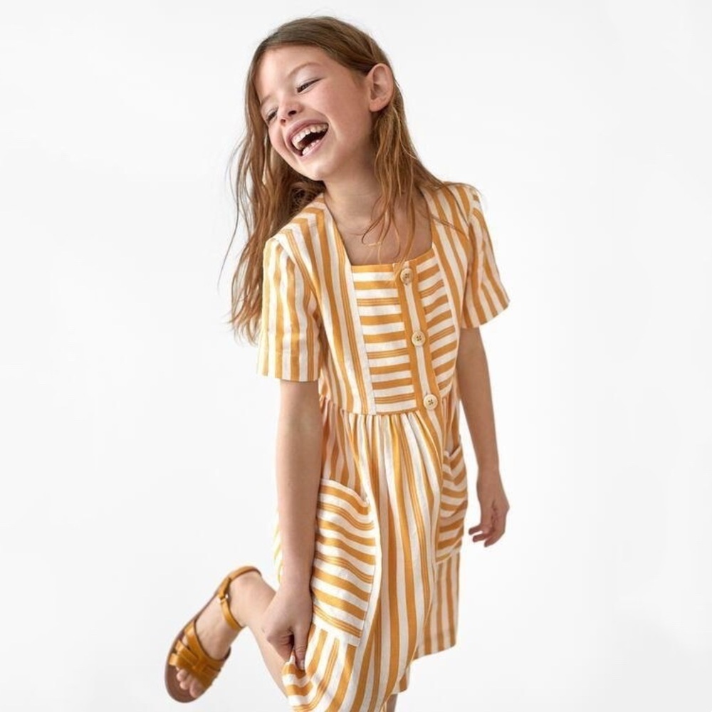 Zara Girls' Striped Yellow Line Dress (Sz 9)‎